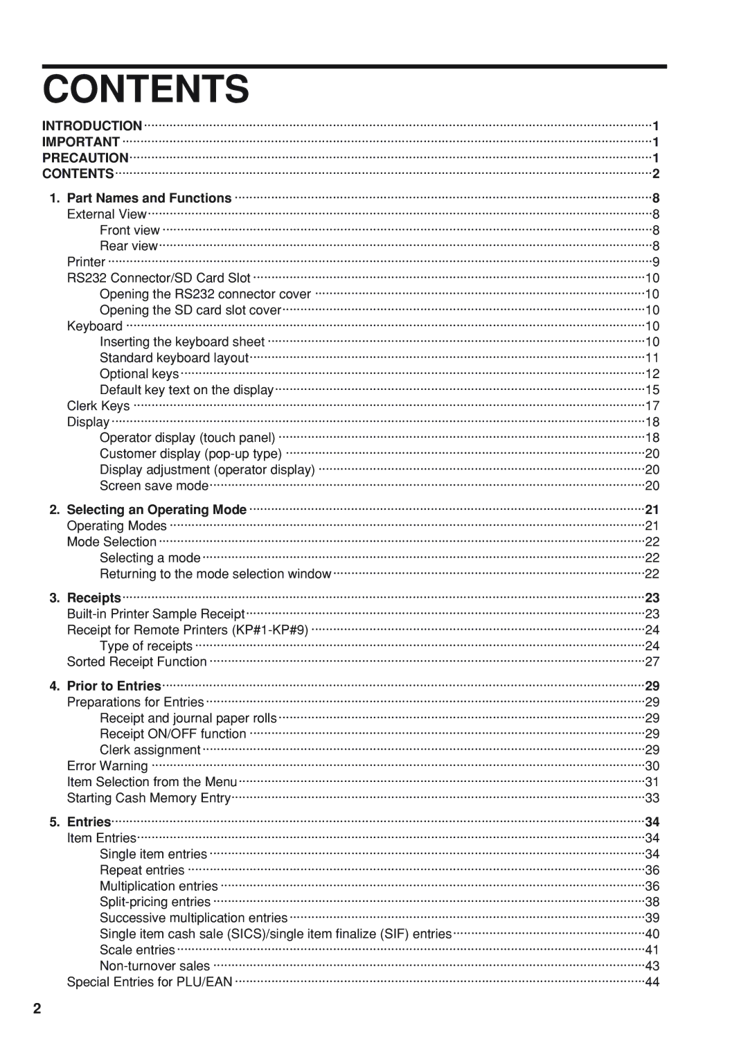 Sharp UP-820F instruction manual Contents 