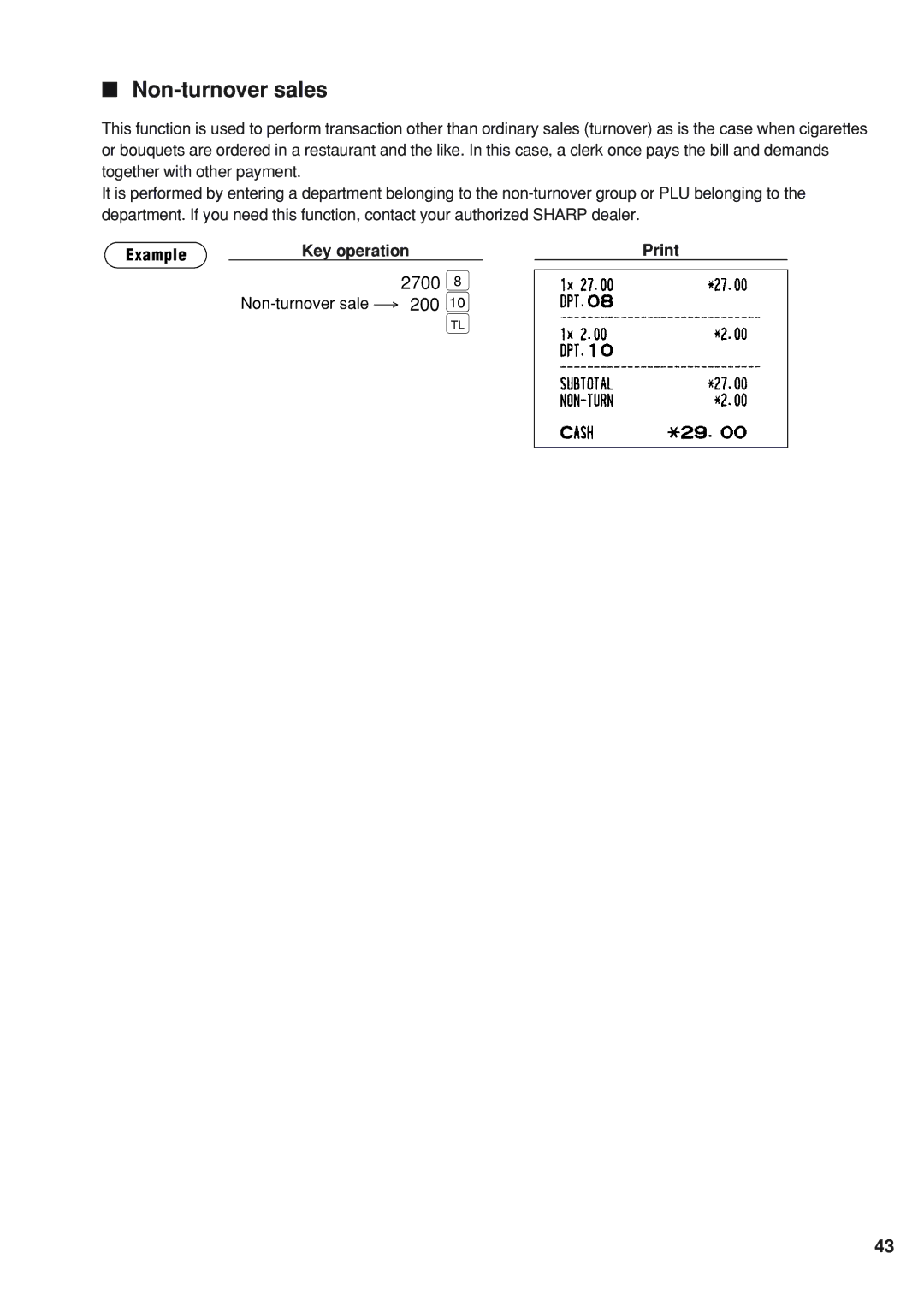 Sharp UP-820F instruction manual Non-turnover sales, 2700, 200 