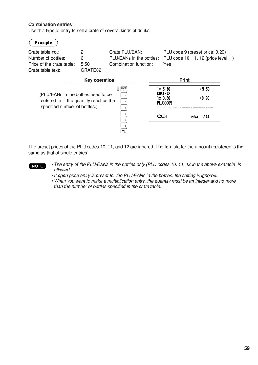 Sharp UP-820F instruction manual Combination entries, Allowed 