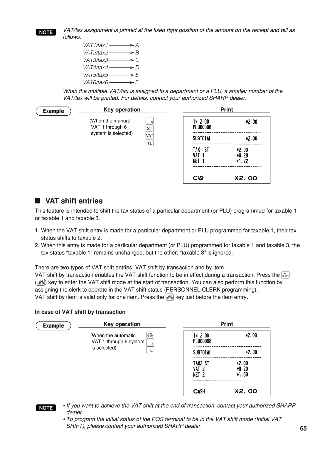 Sharp UP-820F instruction manual Z c, VAT shift entries 