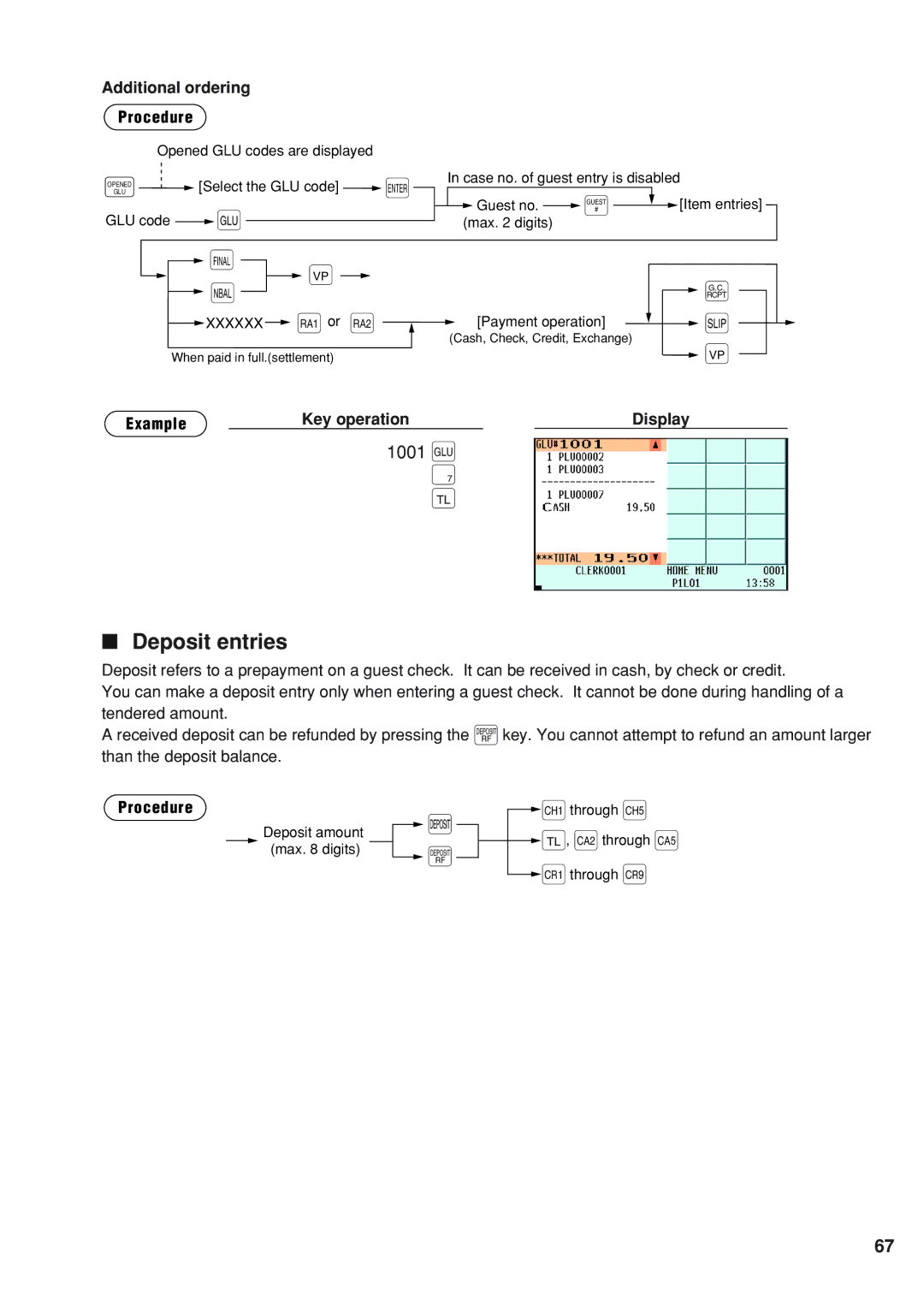 Sharp UP-820F instruction manual Deposit entries, Additional ordering Procedure 