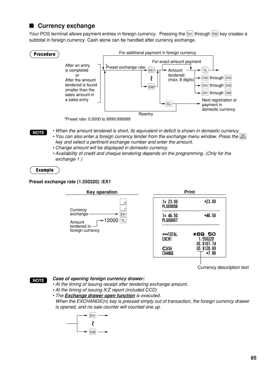 Sharp UP-820F instruction manual Currency exchange, Currency description text 