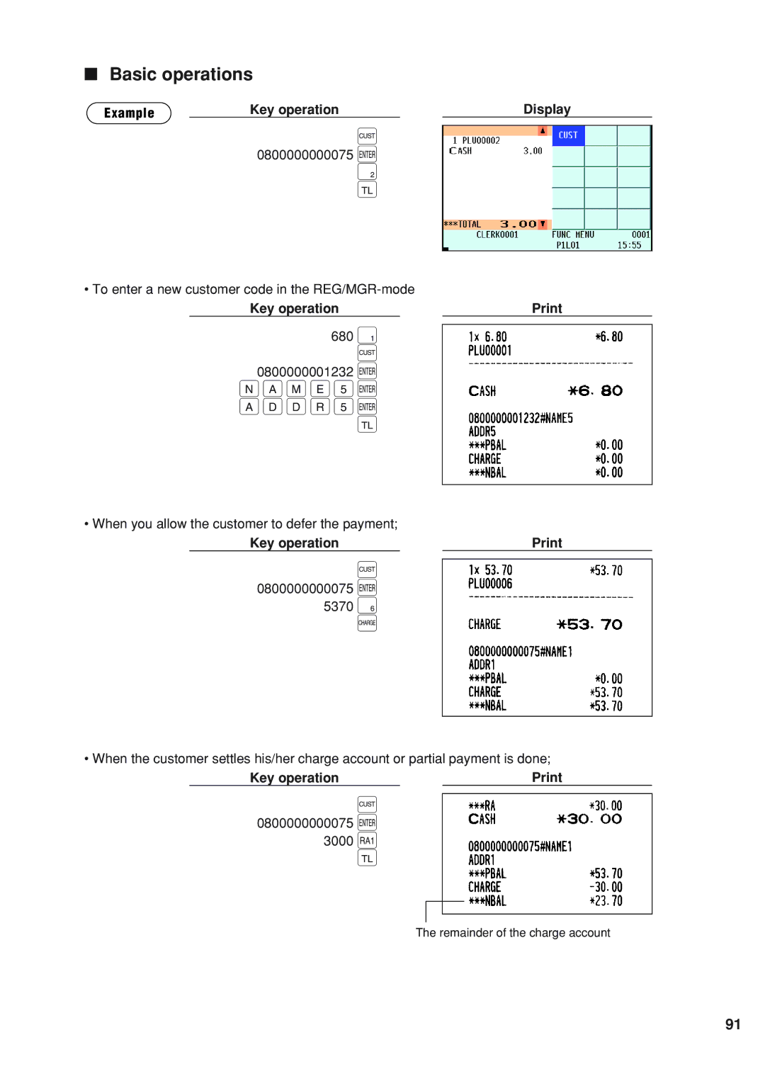 Sharp UP-820F instruction manual Name5e Addr5e, Basic operations, Key operationPrint 