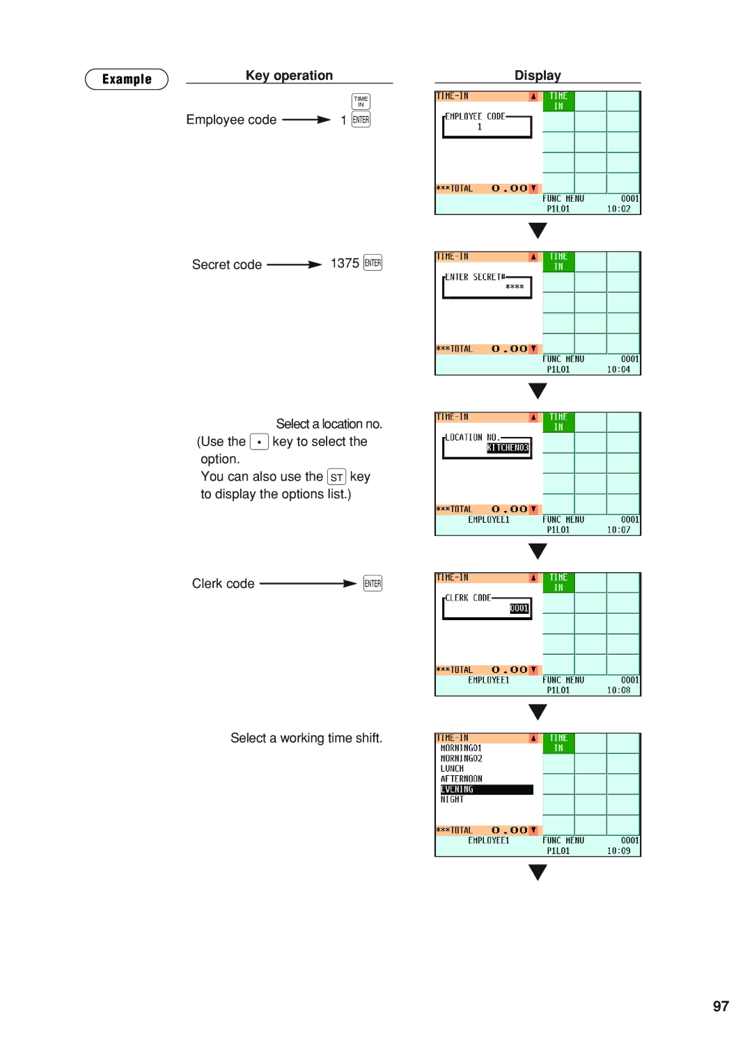 Sharp UP-820F instruction manual Example Key operation Display 