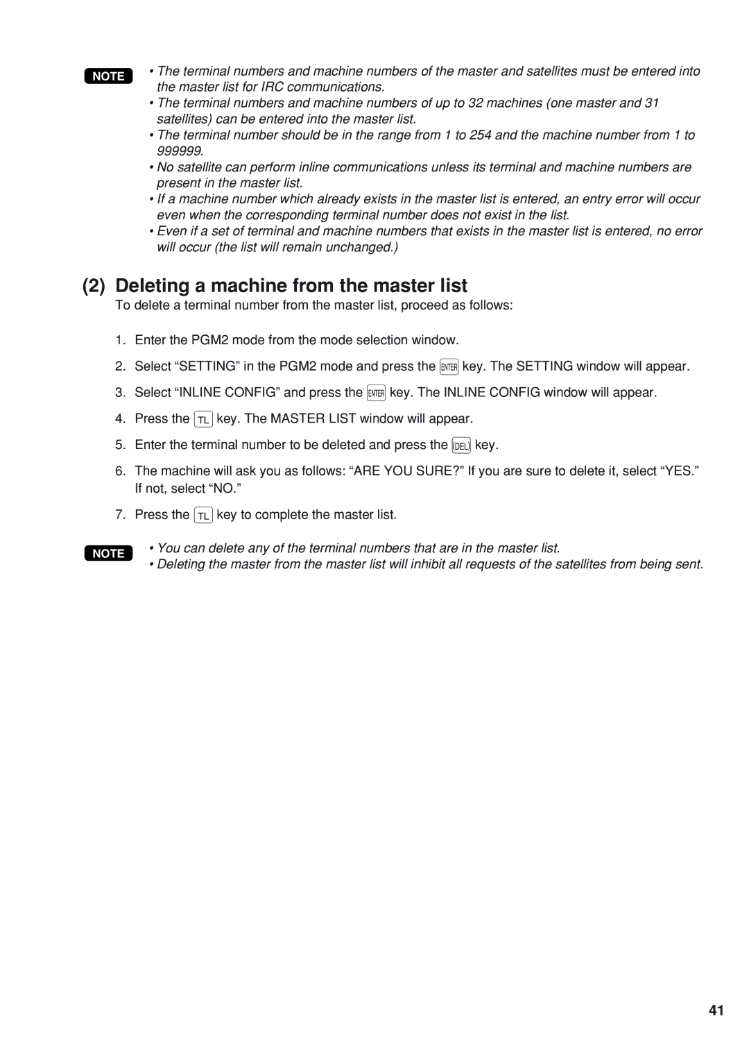 Sharp UP-820F, UP-820N manual Deleting a machine from the master list, Master list for IRC communications 