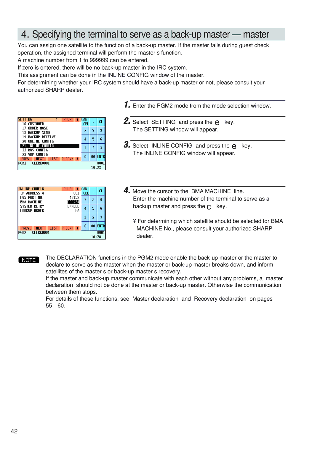 Sharp UP-820N, UP-820F manual Specifying the terminal to serve as a back-up master master 