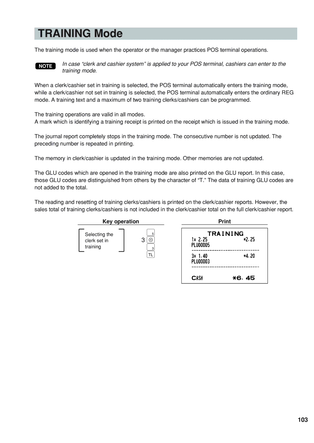 Sharp UP-820N instruction manual Training Mode, 3 c, 103 