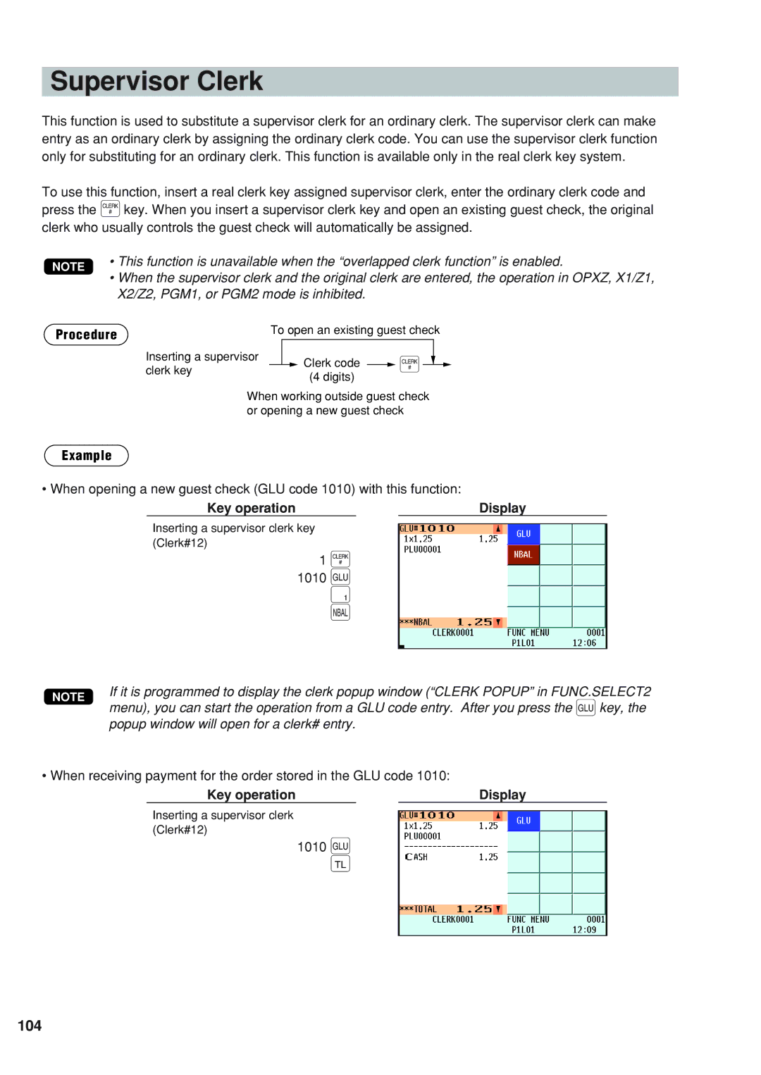 Sharp UP-820N instruction manual Supervisor Clerk, 104, 1010 g 