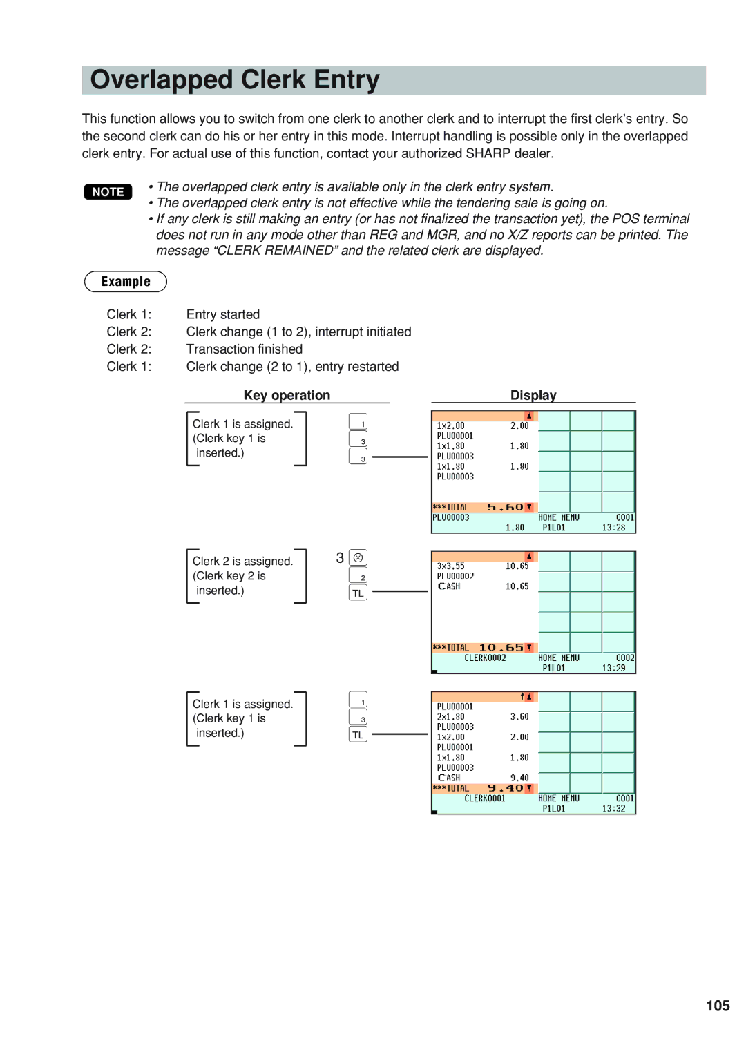 Sharp UP-820N instruction manual Overlapped Clerk Entry, 2 c, 105 