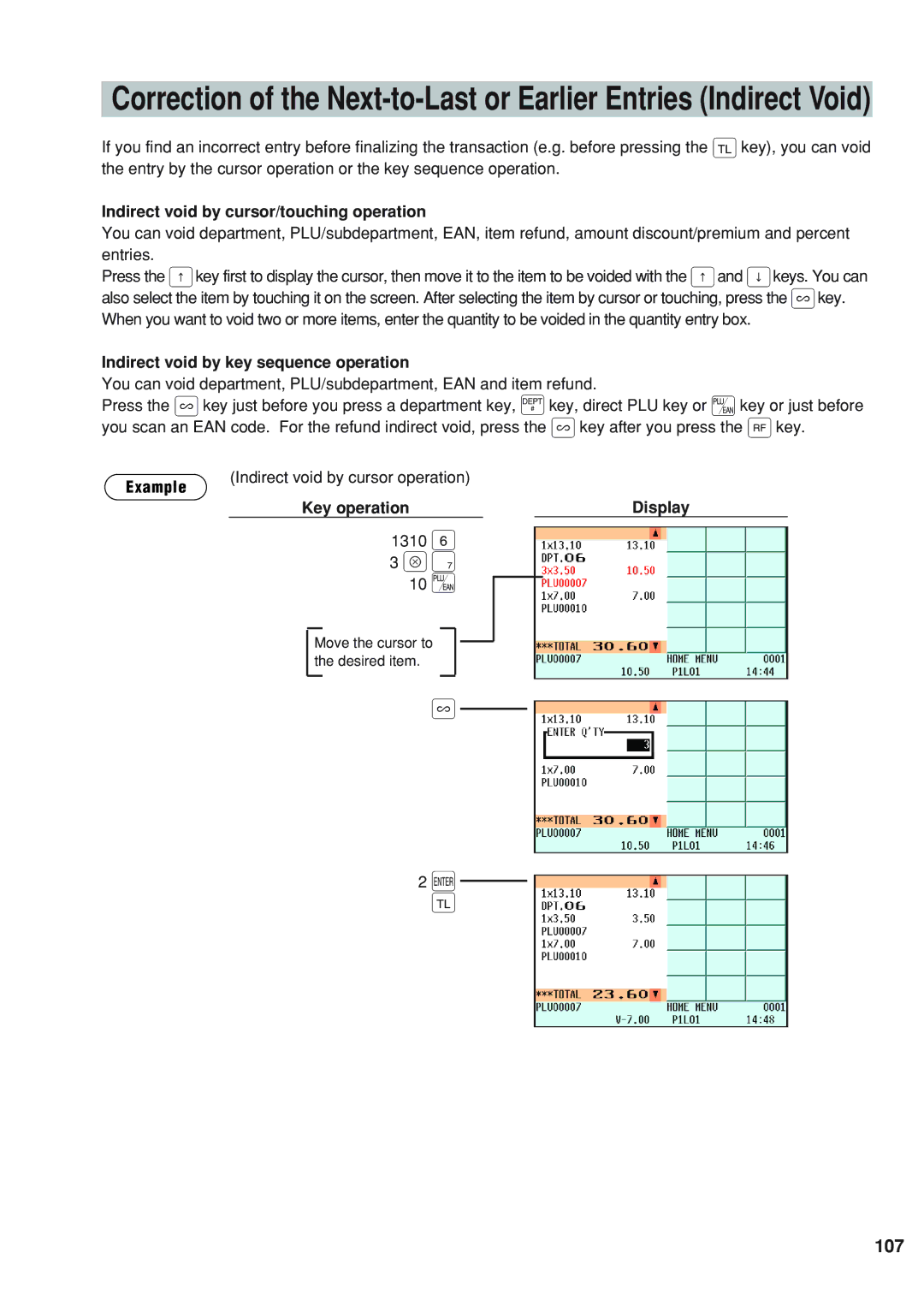 Sharp UP-820N 107, Indirect void by cursor/touching operation, Indirect void by key sequence operation, 1310 