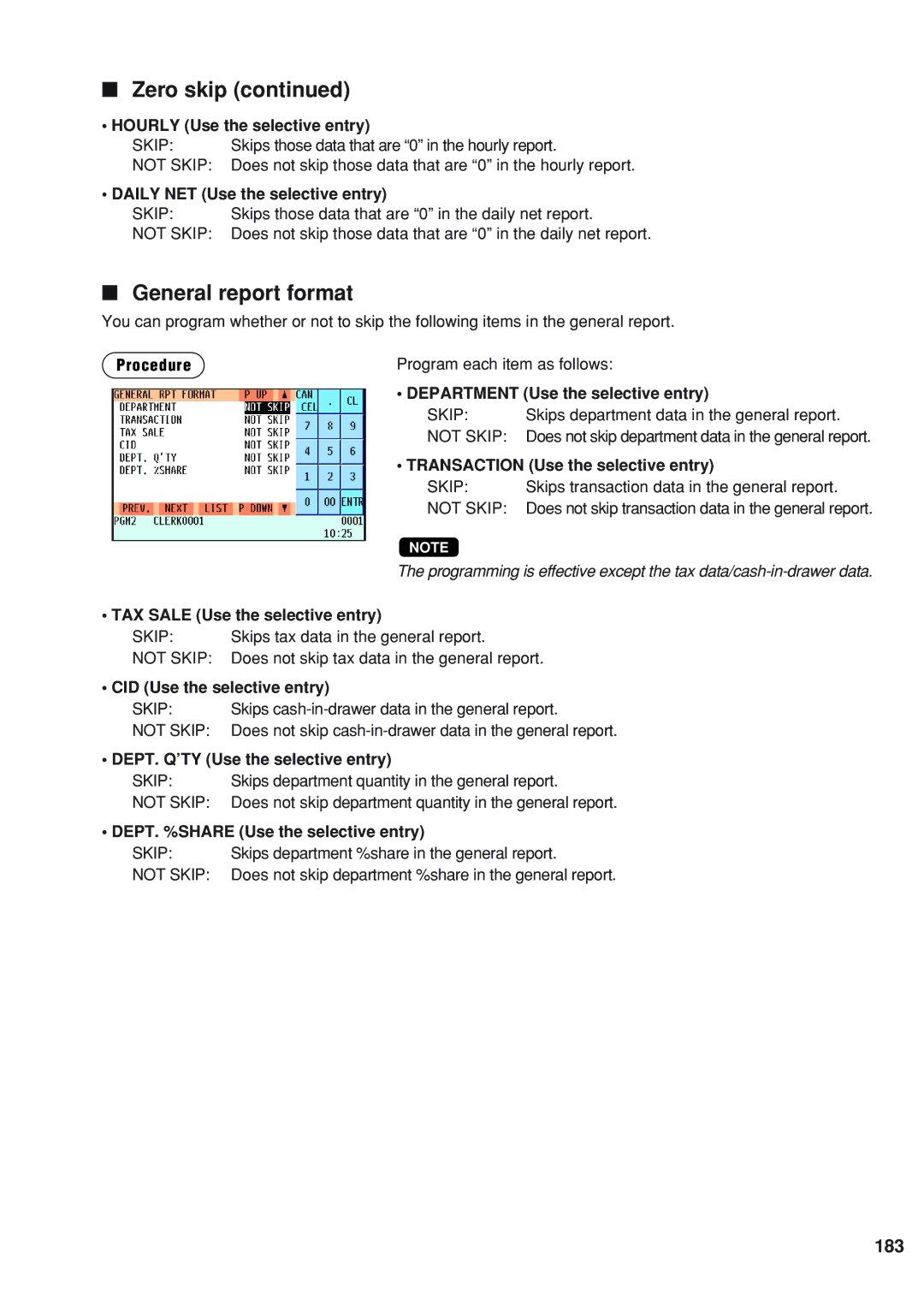 Sharp UP-820N instruction manual General report format, 183 