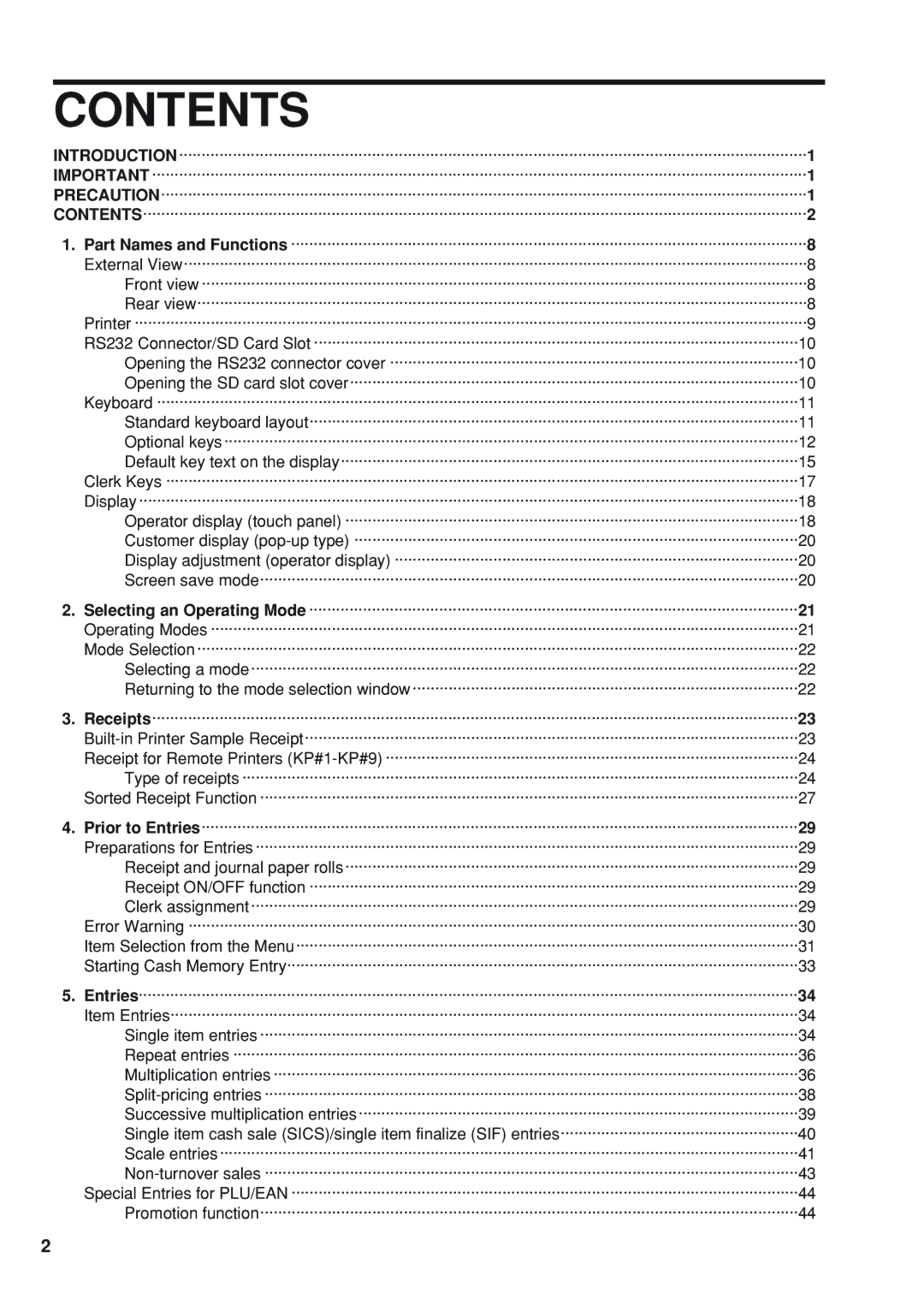 Sharp UP-820N instruction manual Contents 