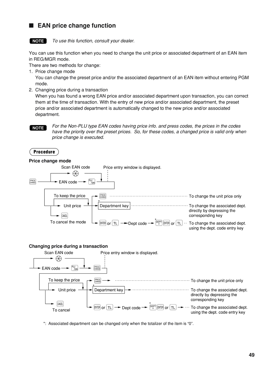 Sharp UP-820N instruction manual Àeor c, EAN price change function, Changing price during a transaction 