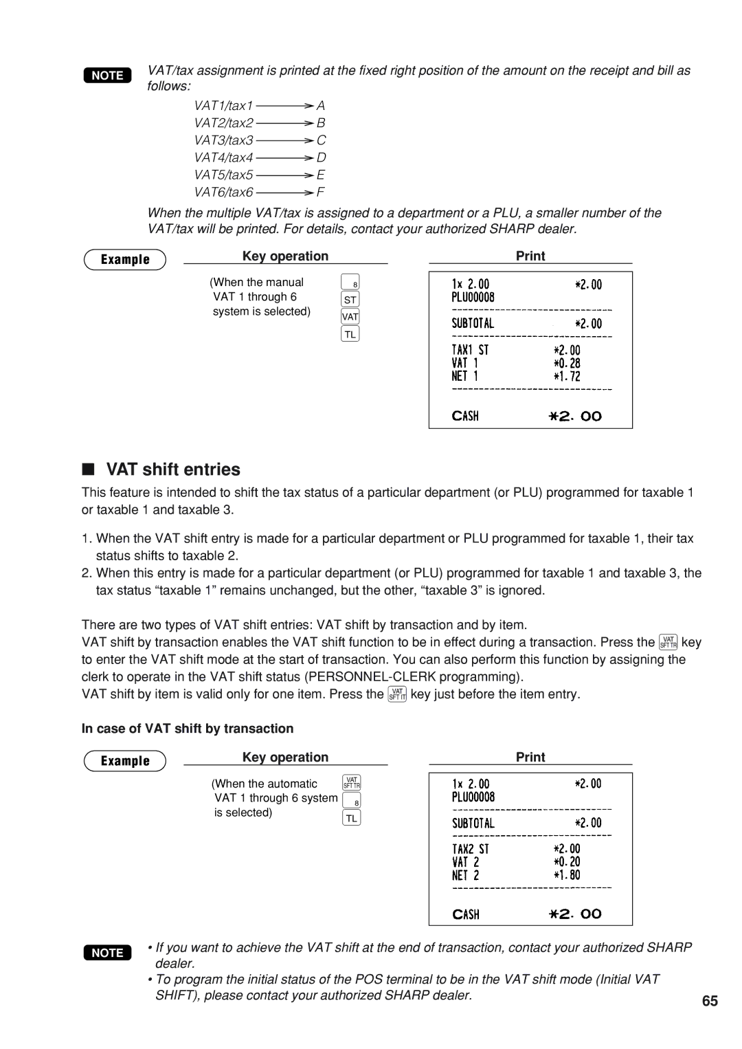 Sharp UP-820N instruction manual Z c, VAT shift entries 