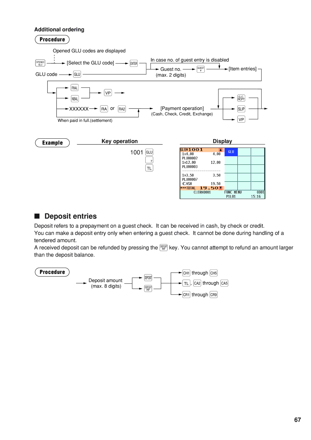 Sharp UP-820N instruction manual Deposit entries, Additional ordering Procedure 