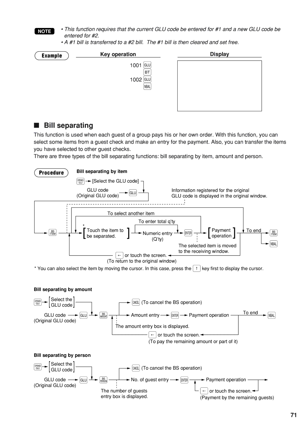 Sharp UP-820N instruction manual Bill separating, 1001 g 1002 g 