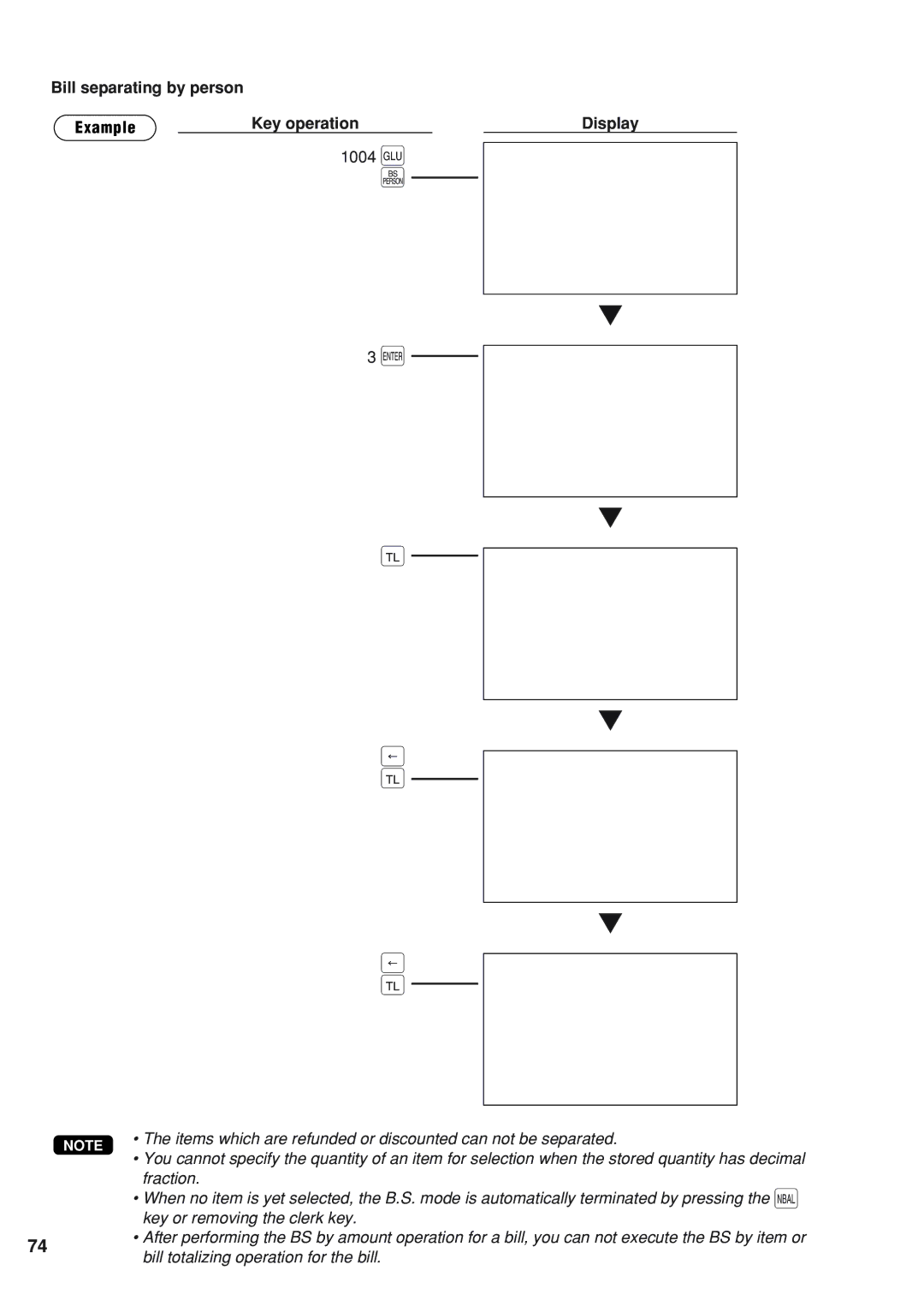 Sharp UP-820N instruction manual Bill separating by person Example Key operation Display, 1004 g 