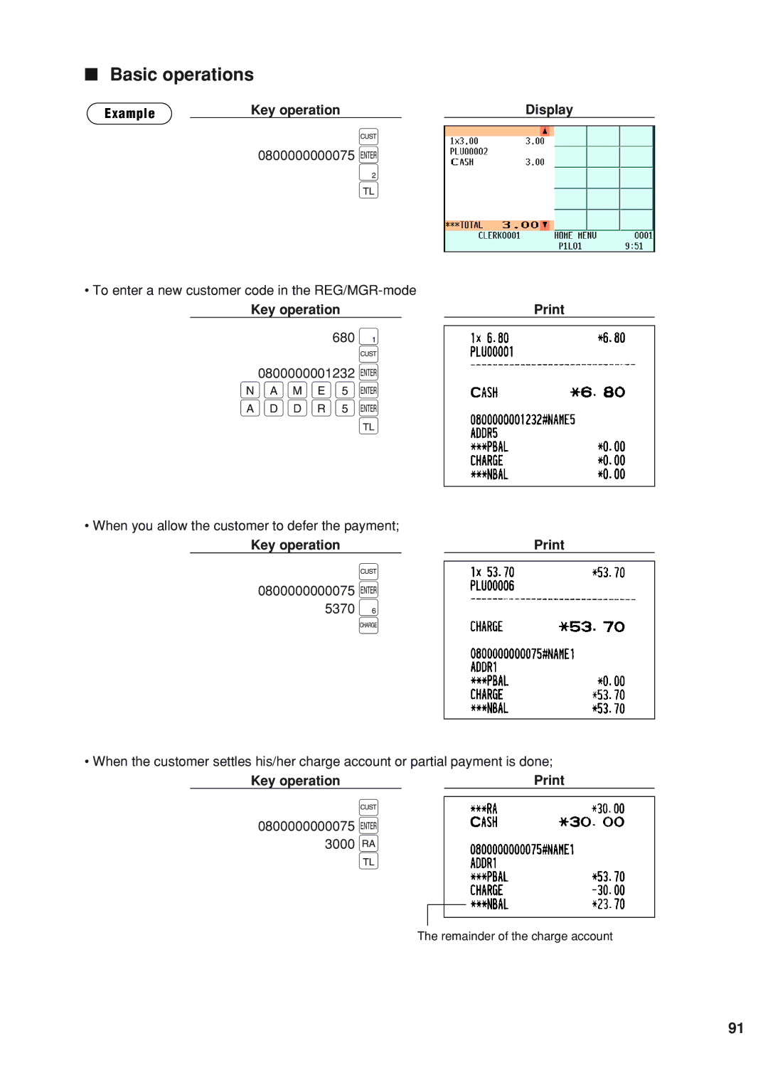 Sharp UP-820N instruction manual Name5e Addr5e, Basic operations, Key operationPrint 