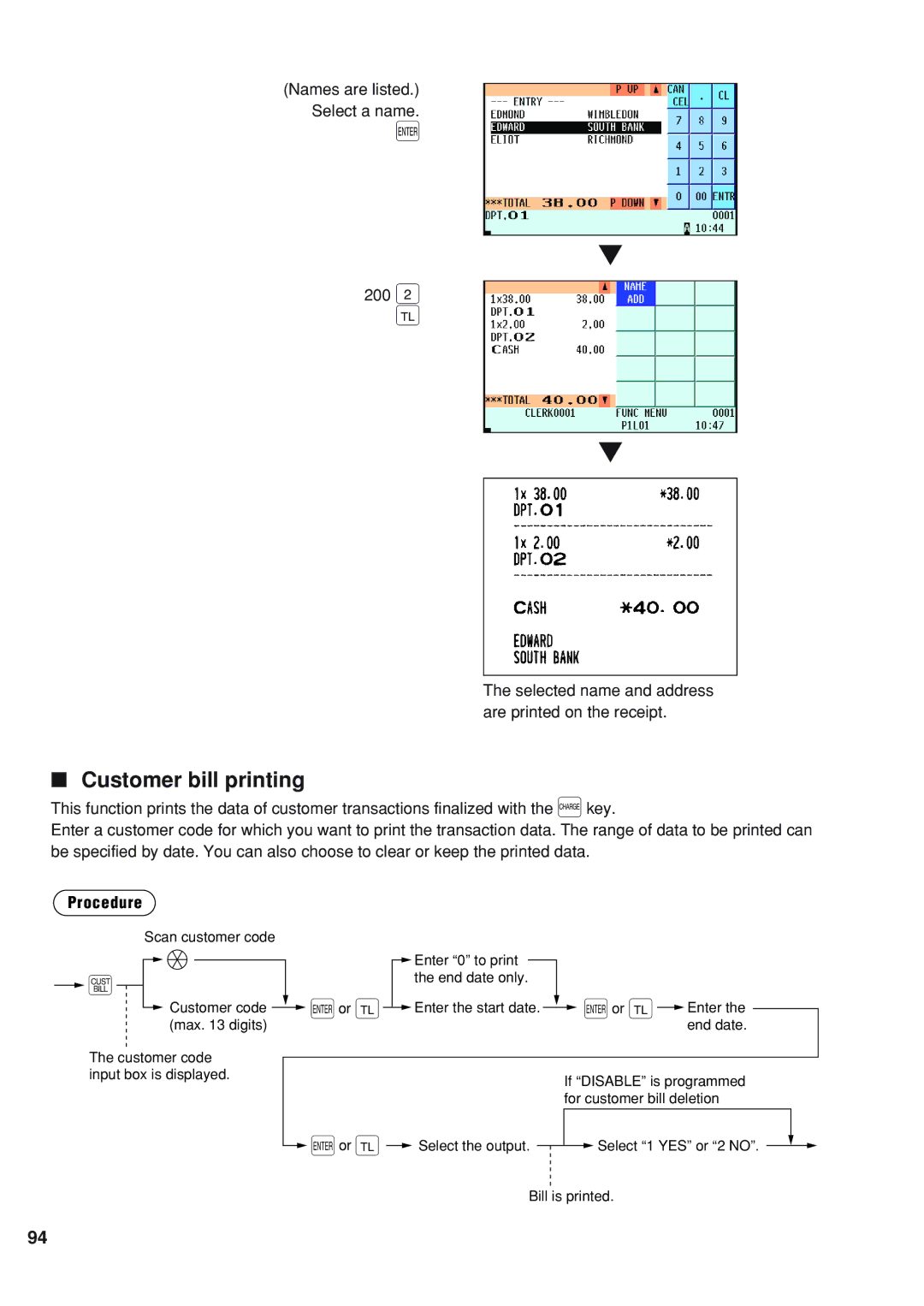 Sharp UP-820N instruction manual 200 2 c, Customer bill printing 