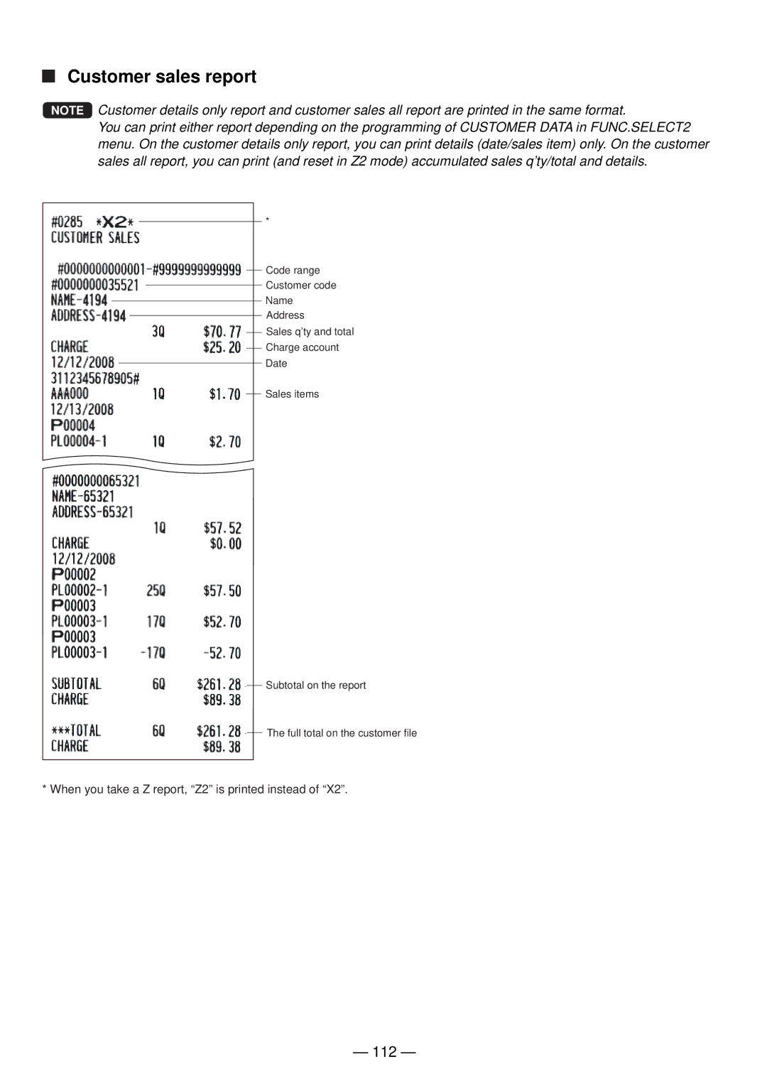 Sharp UP-820N manual Customer sales report, 112 