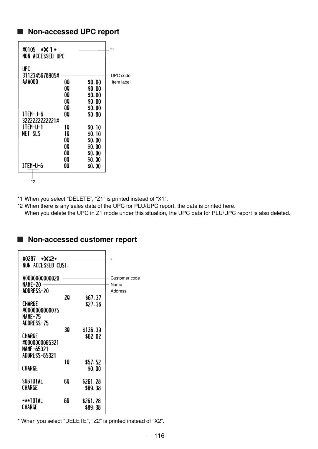 Sharp UP-820N manual Non-accessed UPC report, Non-accessed customer report, 116 