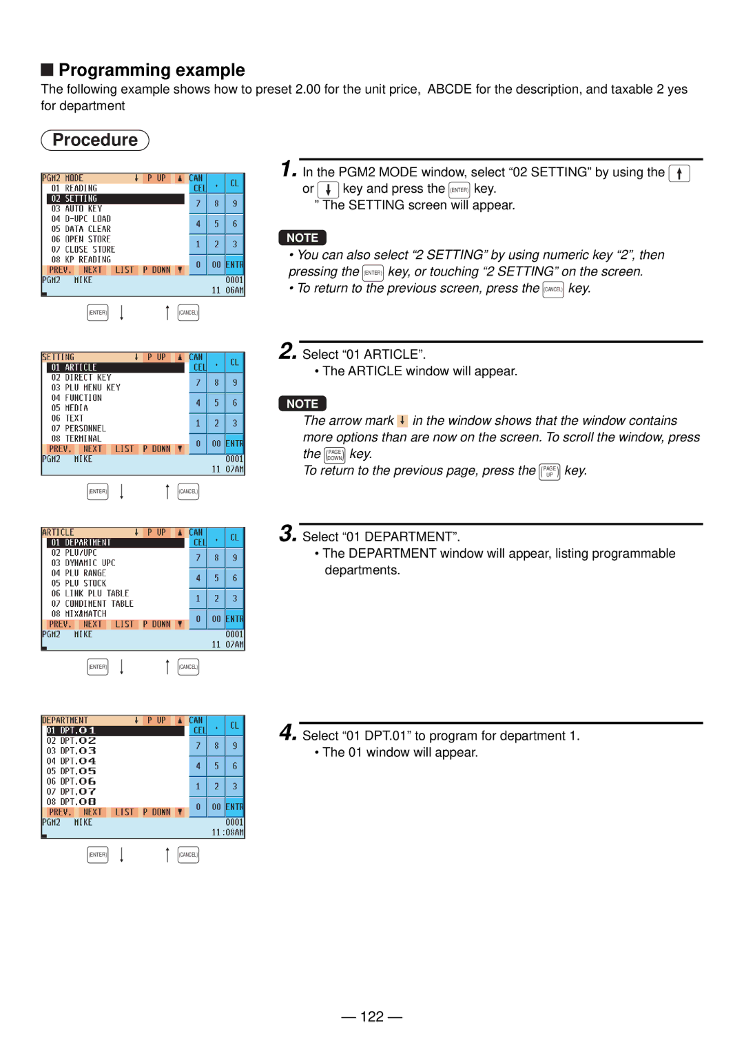 Sharp UP-820N manual Programming example, 122 