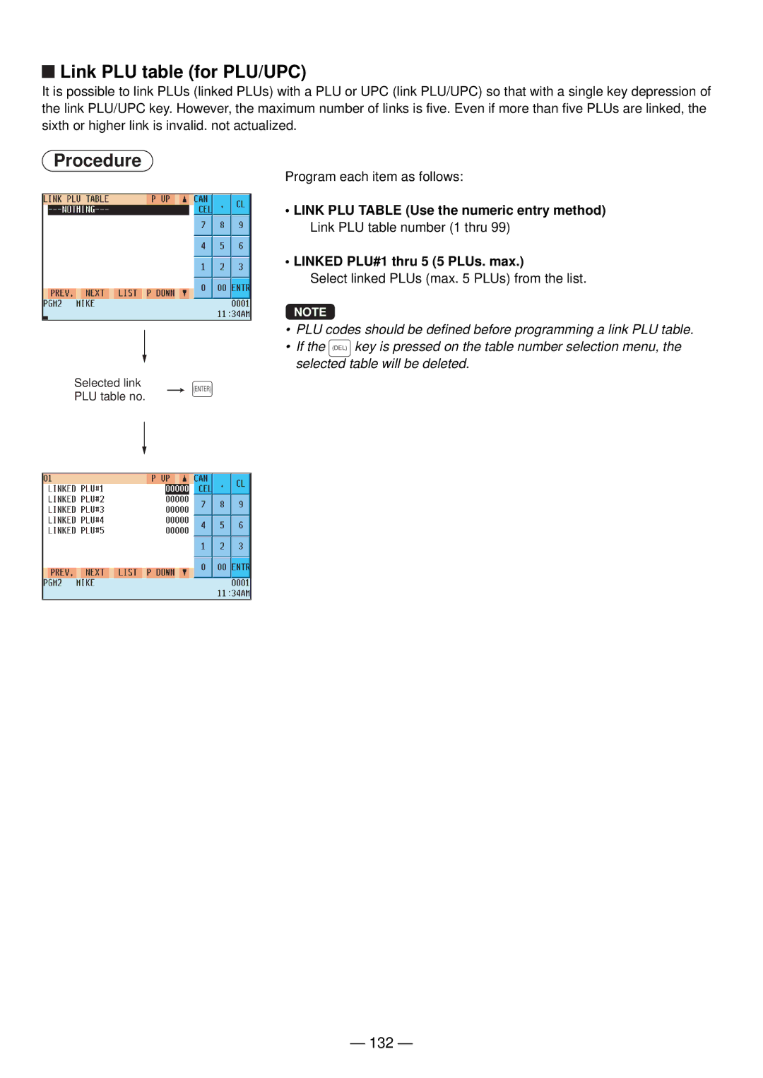 Sharp UP-820N manual Link PLU table for PLU/UPC, 132 