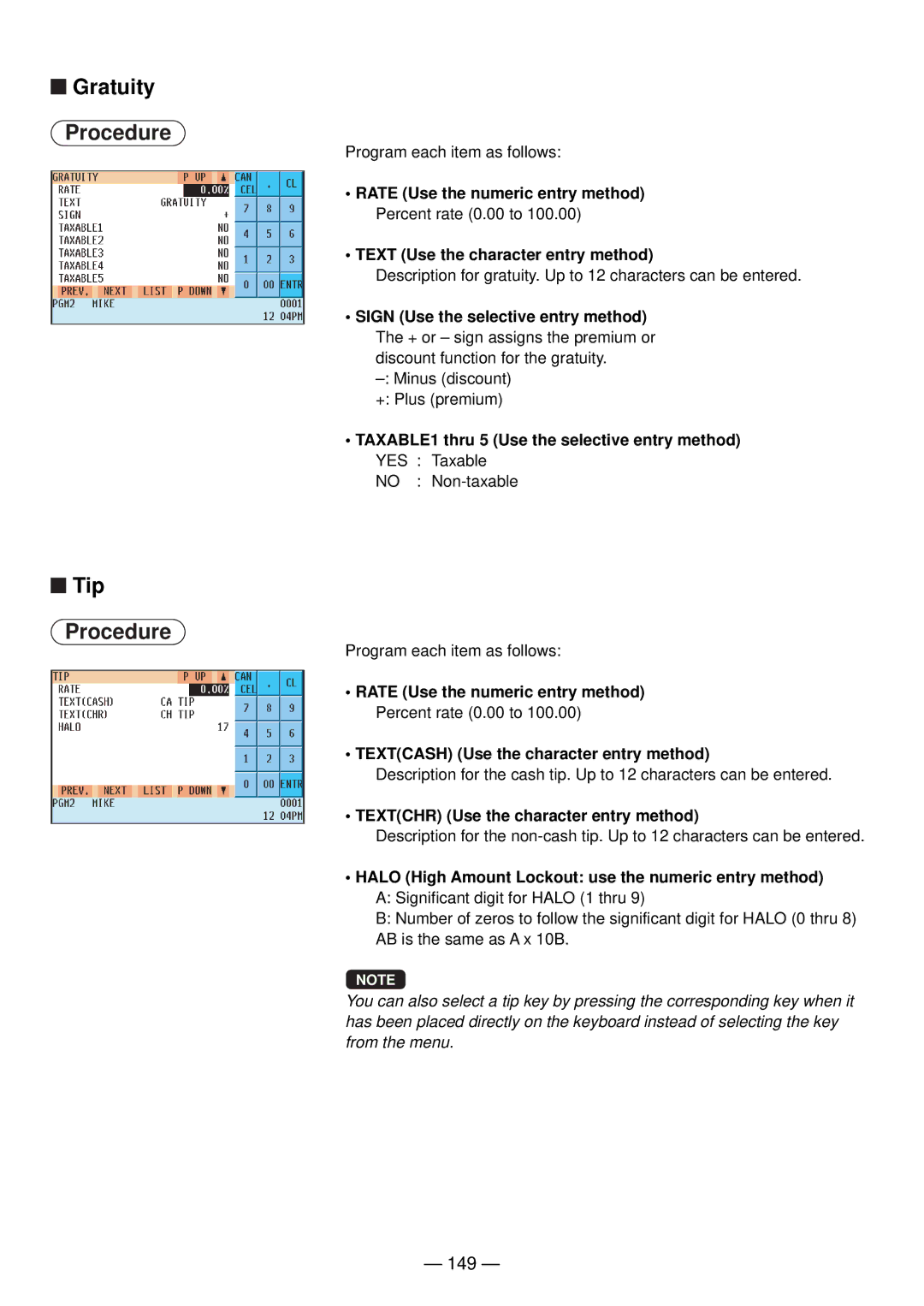 Sharp UP-820N manual Tip, 149, Textchr Use the character entry method 