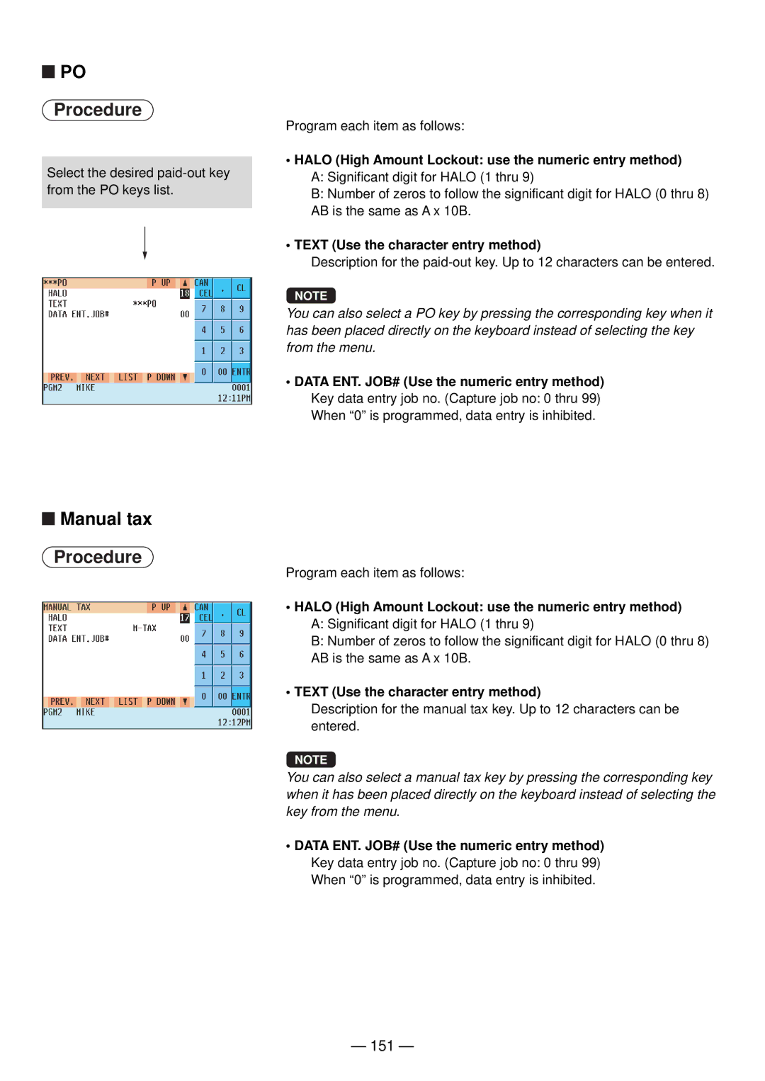 Sharp UP-820N manual Manual tax, 151 