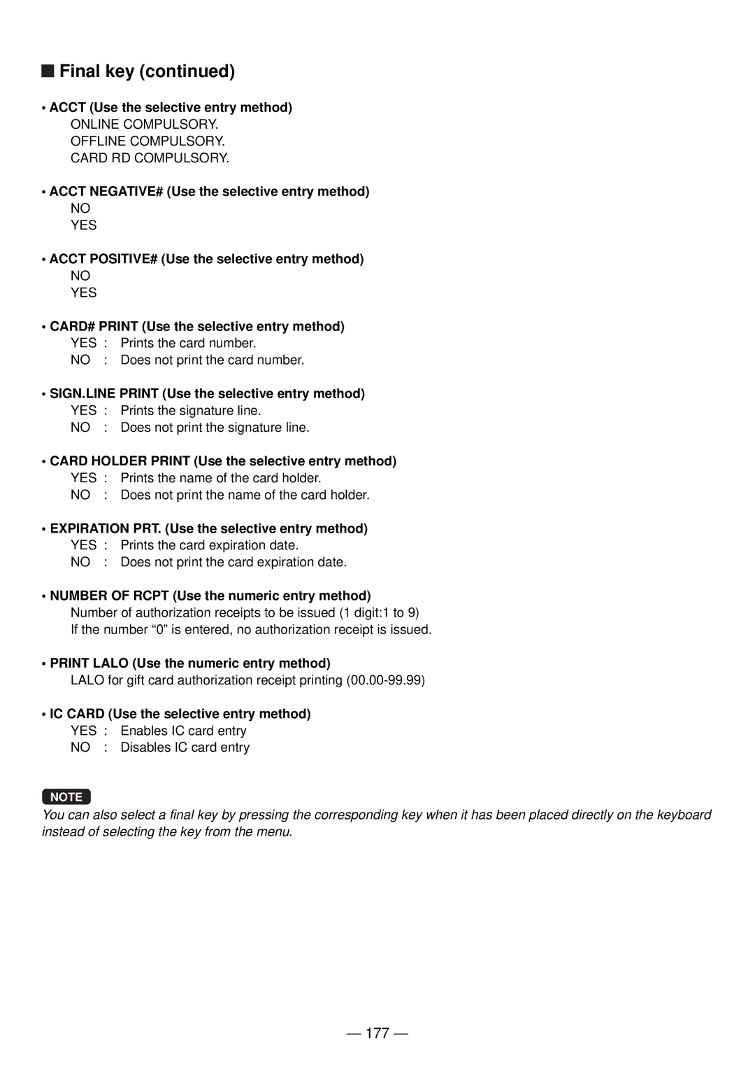 Sharp UP-820N manual 177, Card Holder Print Use the selective entry method, IC Card Use the selective entry method 