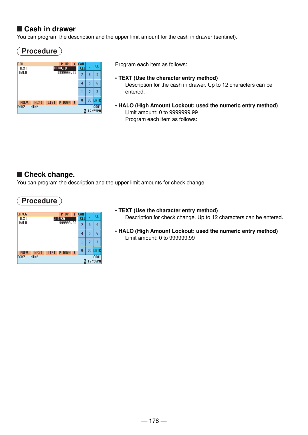 Sharp UP-820N manual Cash in drawer, Check change, 178 