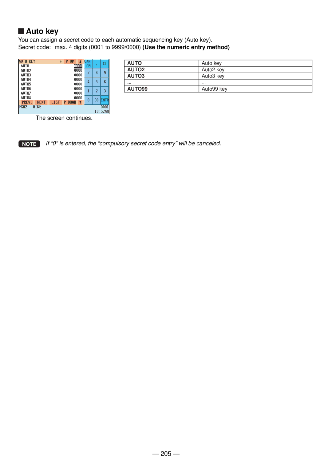 Sharp UP-820N manual Auto key, 205 