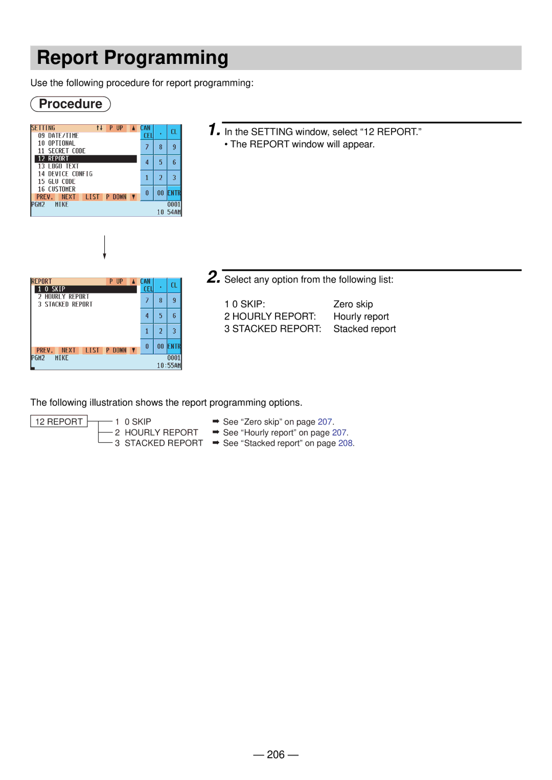 Sharp UP-820N manual Report Programming, 206 