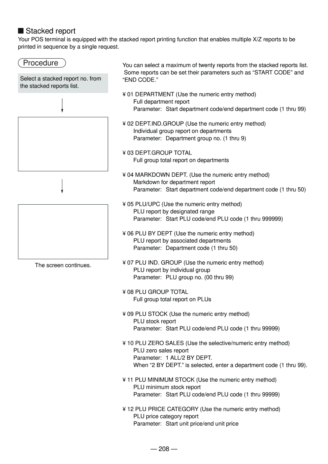 Sharp UP-820N manual Stacked report, 208 