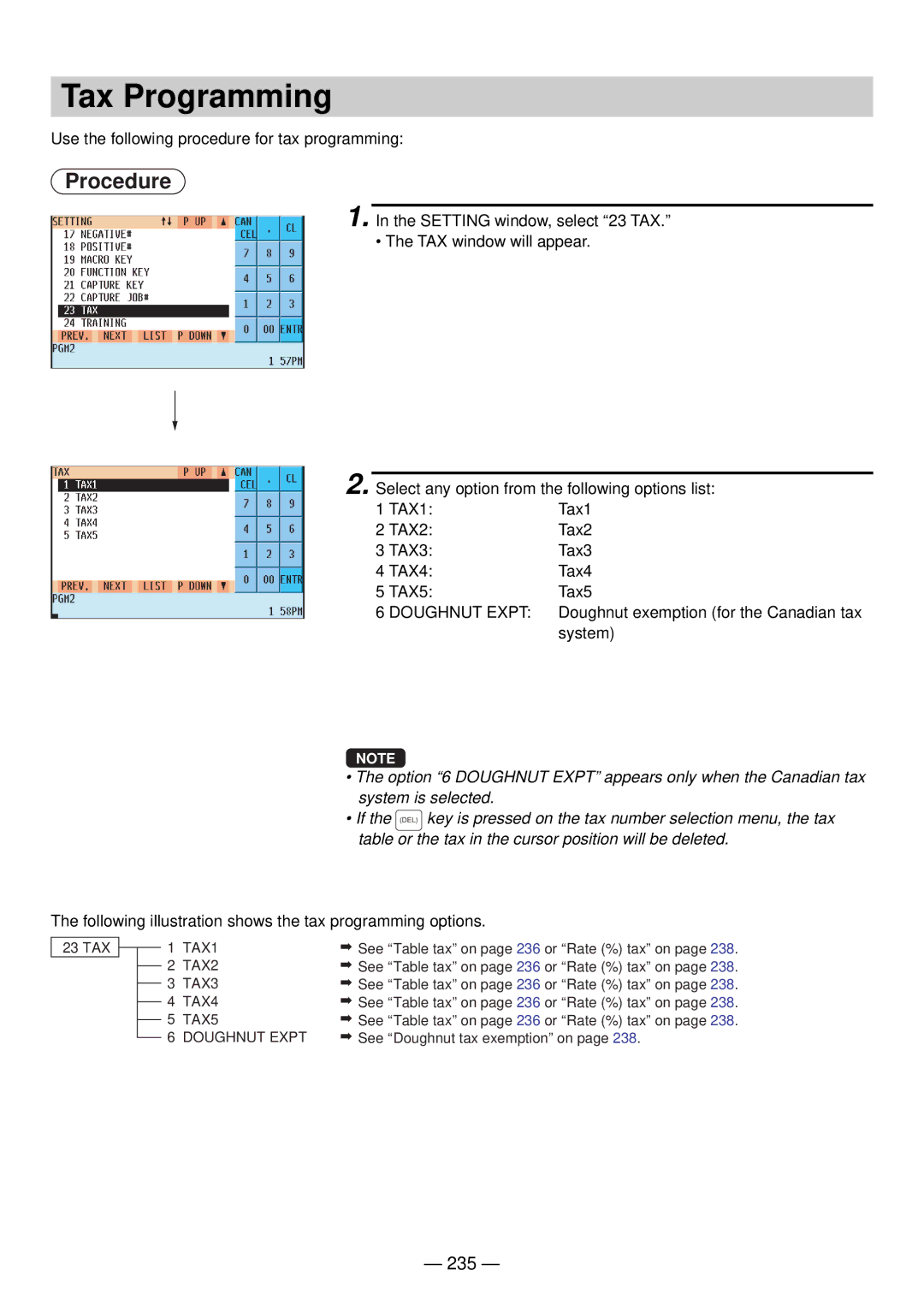 Sharp UP-820N manual Tax Programming, 235 