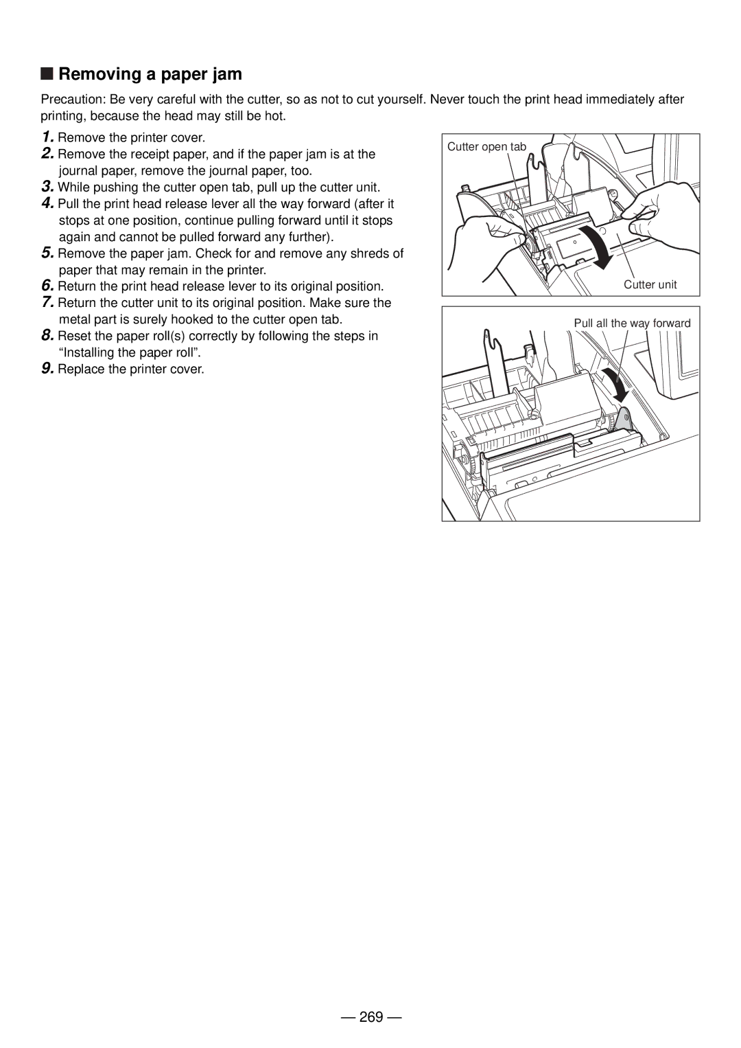 Sharp UP-820N manual Removing a paper jam, 269 