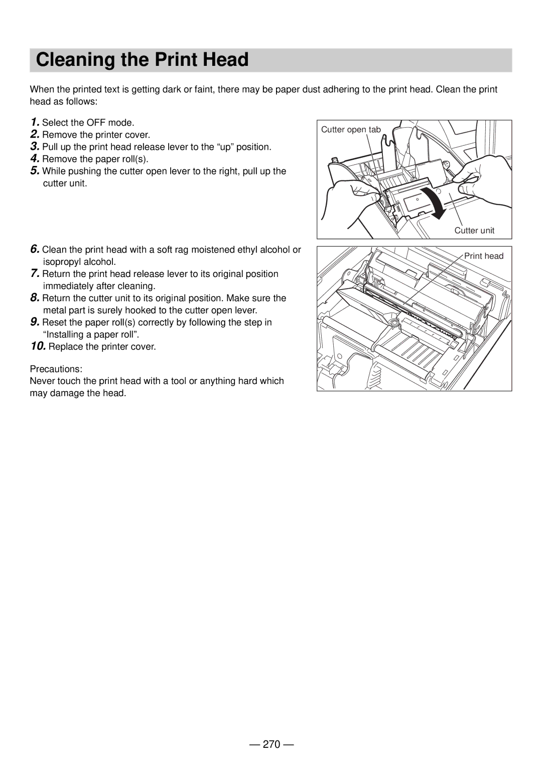 Sharp UP-820N manual Cleaning the Print Head, 270 