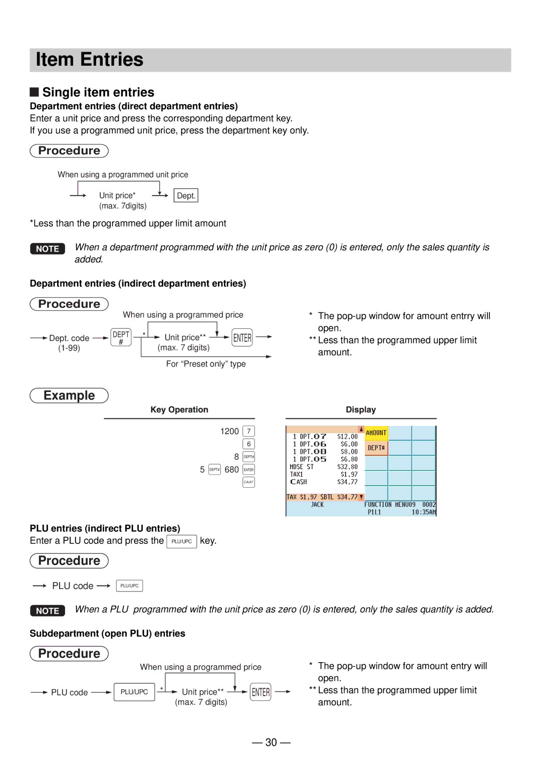 Sharp UP-820N manual Item Entries, Single item entries 