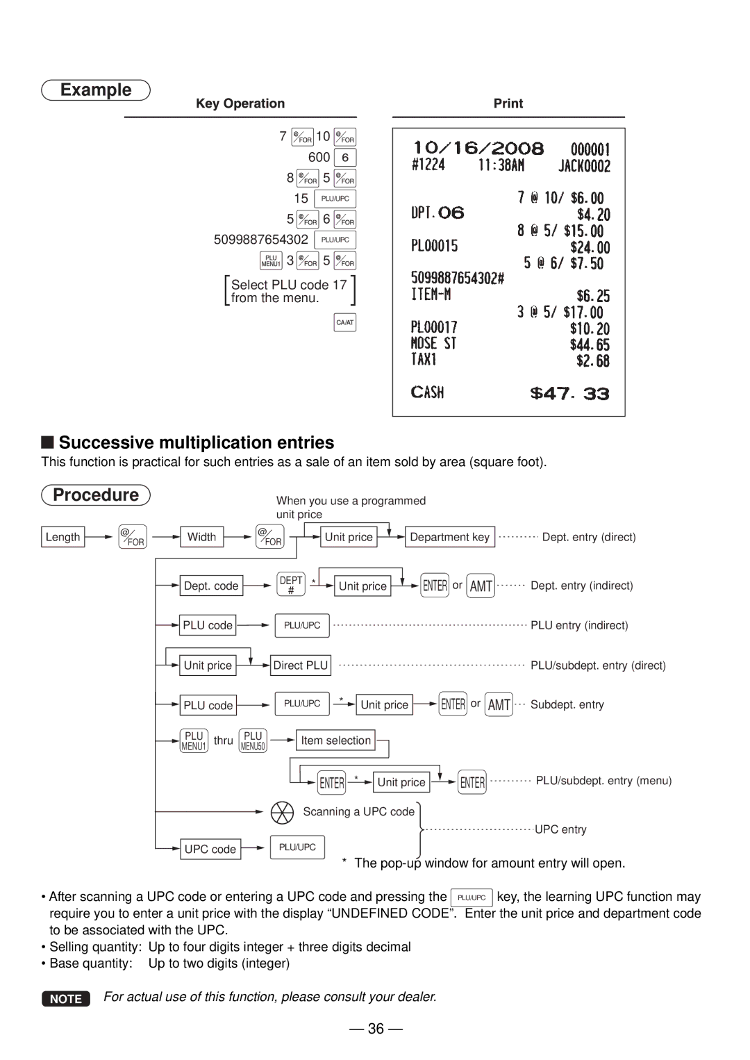 Sharp UP-820N manual Example, Successive multiplication entries 