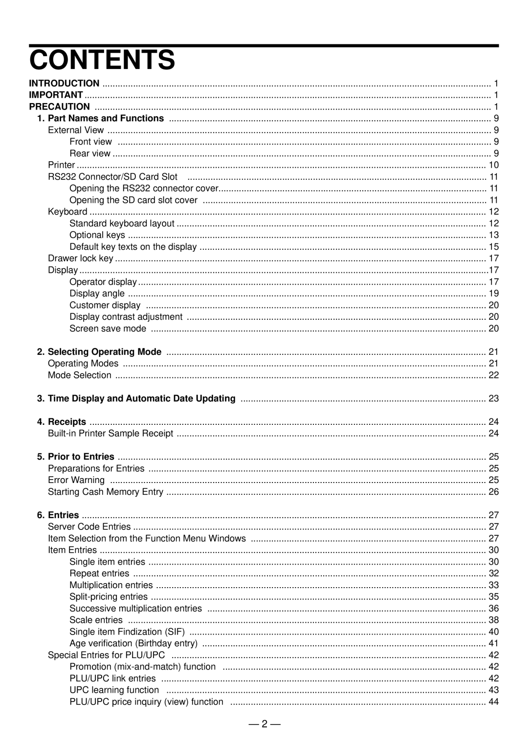 Sharp UP-820N manual Contents 