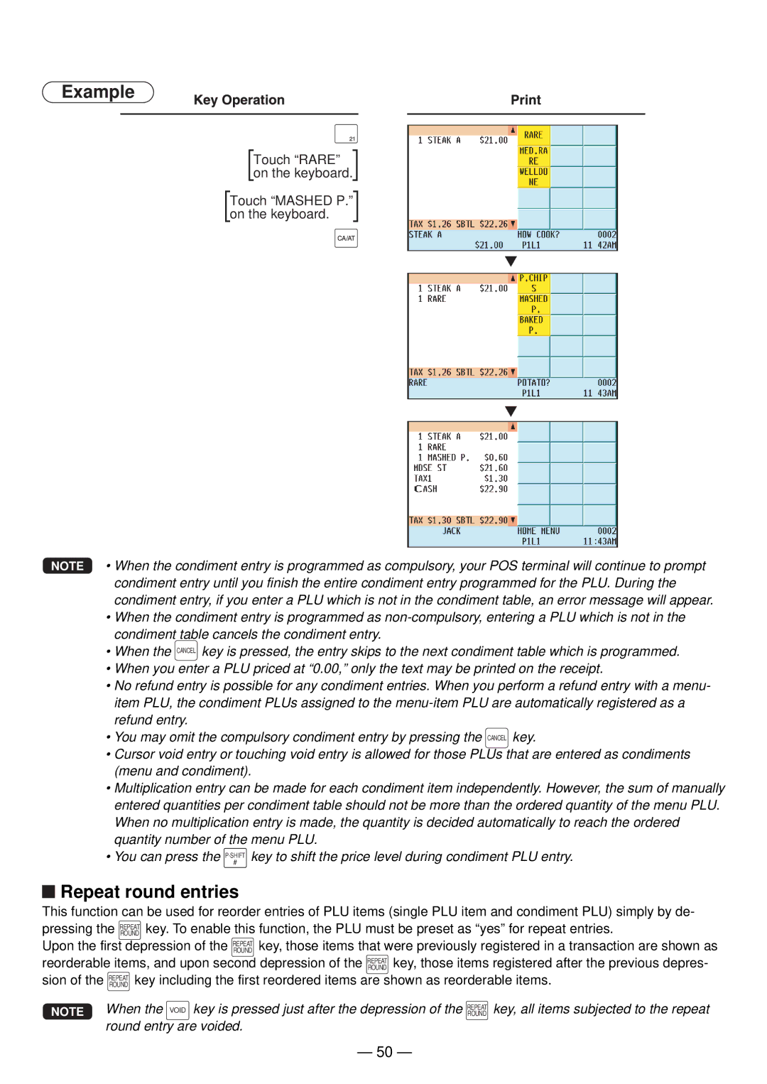 Sharp UP-820N manual Repeat round entries 