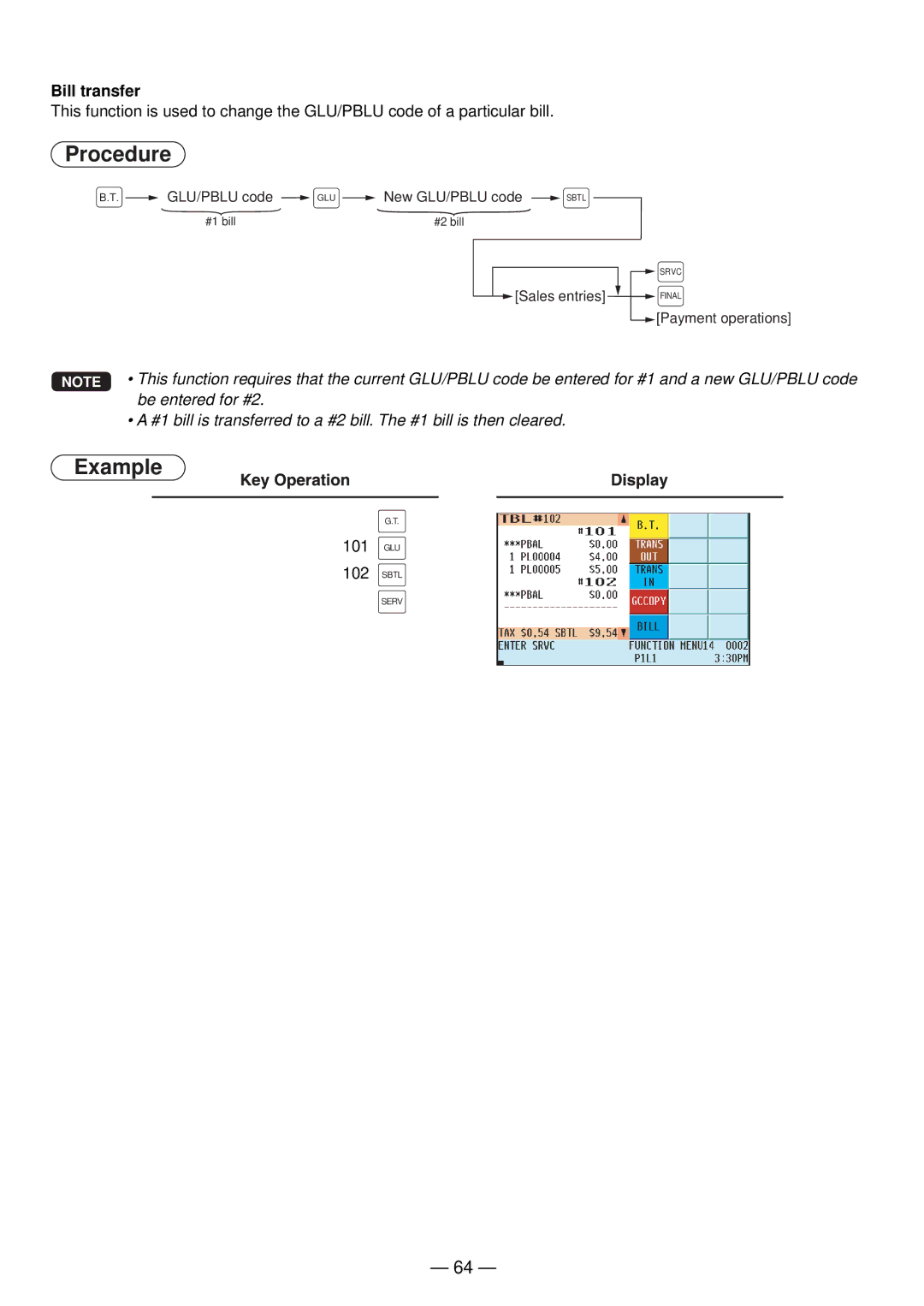 Sharp UP-820N manual Bill transfer 