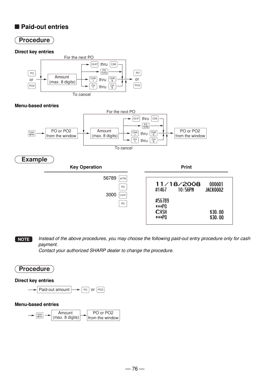 Sharp UP-820N manual Paid-out entries, 56789 #/TM 3000 CA/AT 