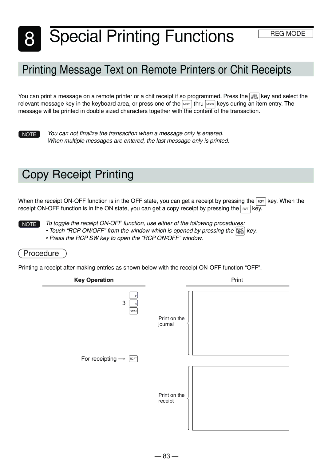 Sharp UP-820N manual Special Printing Functions, Copy Receipt Printing 