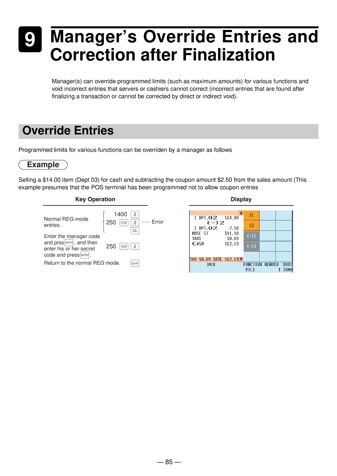 Sharp UP-820N manual Override Entries 