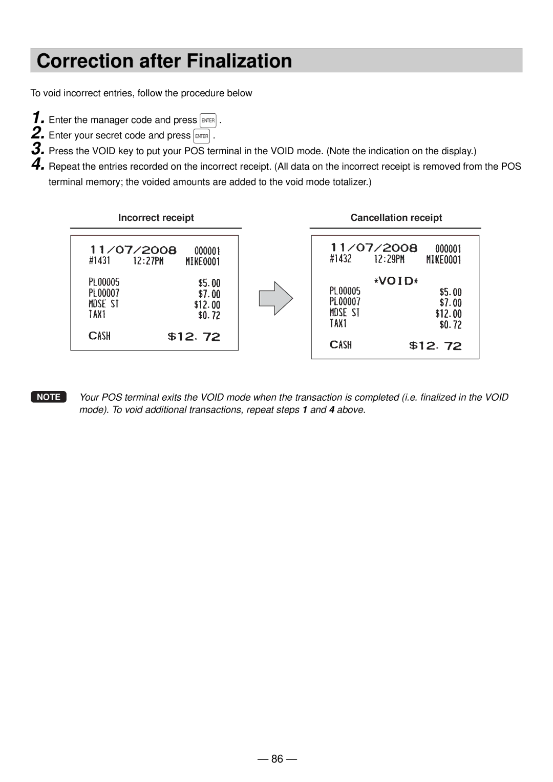 Sharp UP-820N manual Correction after Finalization 