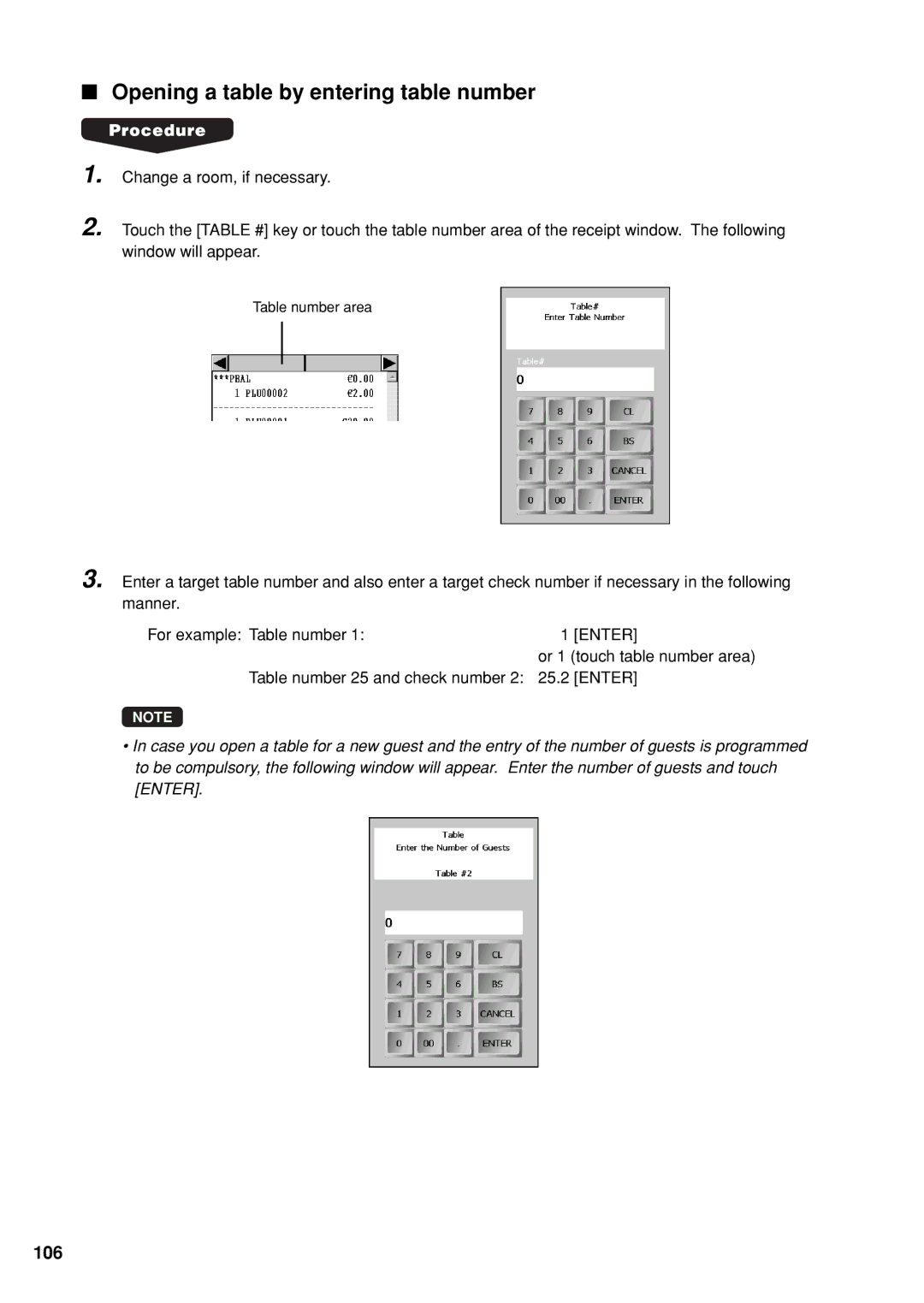 Sharp UP-X300 instruction manual Opening a table by entering table number, 106 