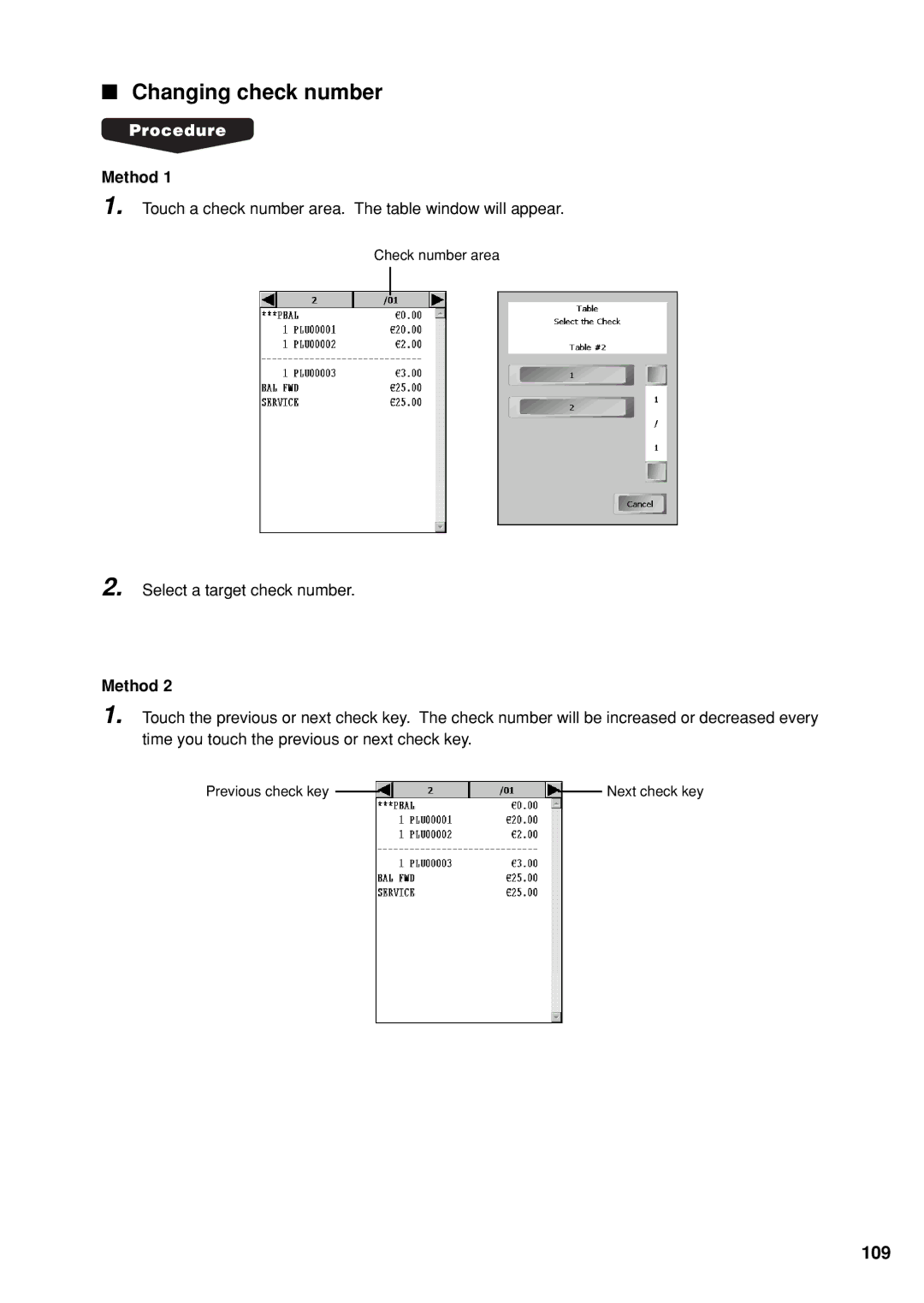 Sharp UP-X300 instruction manual Changing check number, 109, Method 