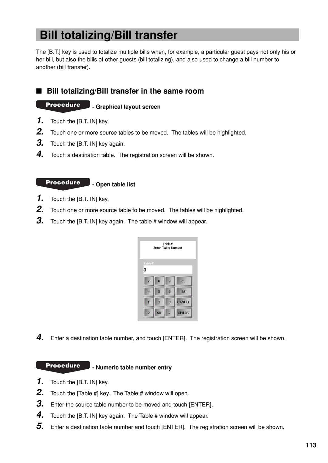 Sharp UP-X300 instruction manual Bill totalizing/Bill transfer in the same room, 113 