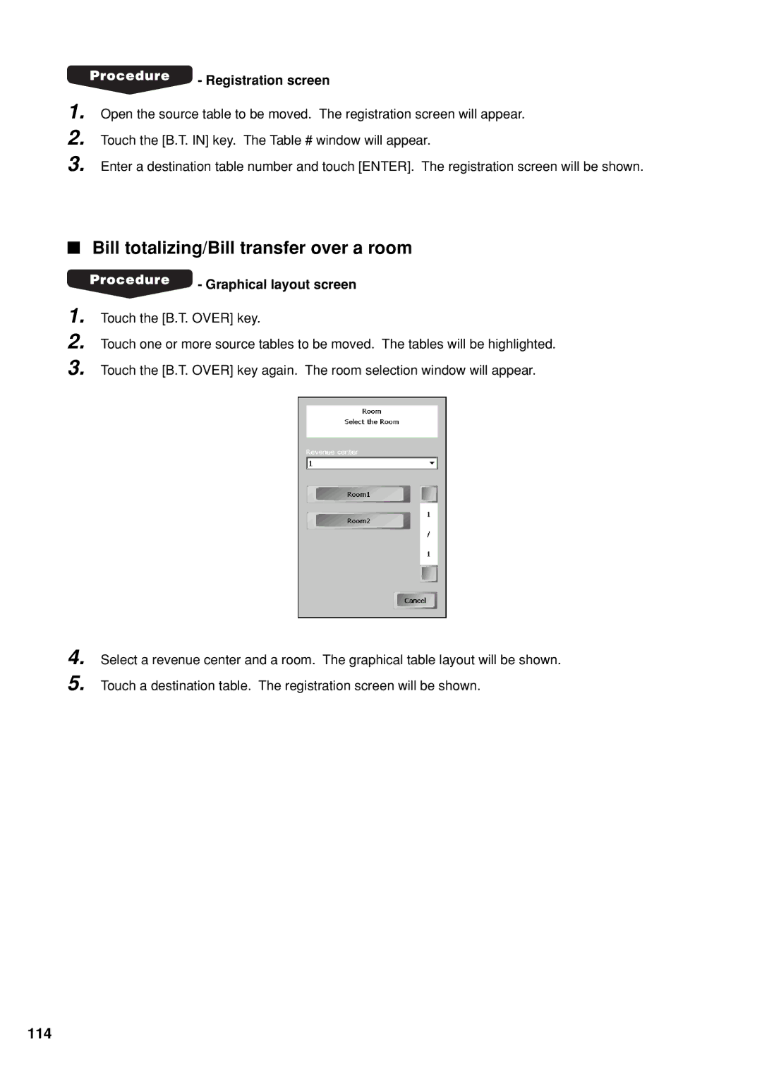 Sharp UP-X300 instruction manual Bill totalizing/Bill transfer over a room, 114 